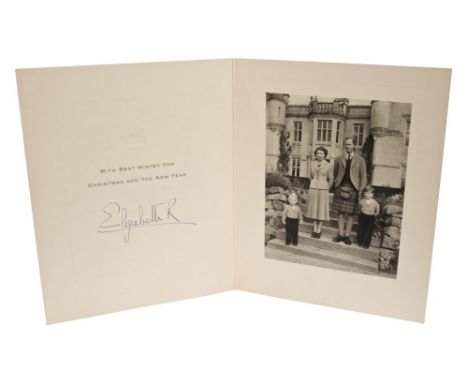 HM Queen Elizabeth II - signed 1952 Christmas card with gilt embossed crown to cover and black and white photograph of The Ro