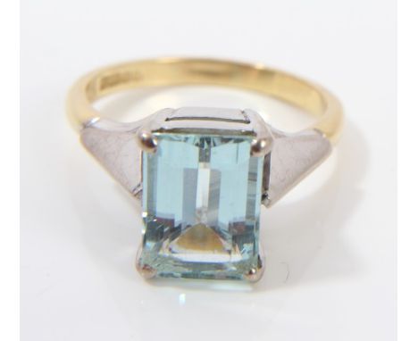 Aquamarine single stone ring, the rectangular step cut stone measuring approximately 10.20mm x 7.60mm x 5.20mm, in white gold