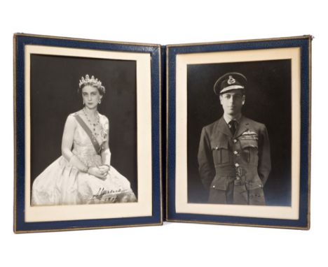 TRH Prince George and Princess Marina, The Duke and Duchess of Kent - fine pair signed presentation Wartime portrait photogra