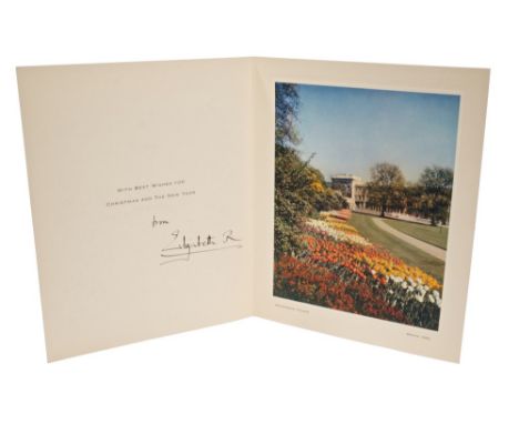 HM Queen Elizabeth (later The Queen Mother) - signed 1950 Christmas card with gilt embossed crown to cover and colour photogr
