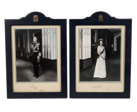 HM Queen Elizabeth II and HRH The Duke of Edinburgh - fine pair Royal Presentation signed 1978 portrait photographs of The Ro