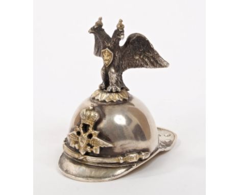 Early 20th century Imperial Russian silver and silver gilt vodka cup in the form of an Imperial Russian military helmet with 