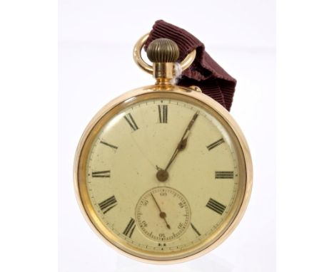 Victorian gentlemen's 18ct gold open face pocket watch, three-quarter plate stem-wind movement, hallmarked Birmingham 1899, 5