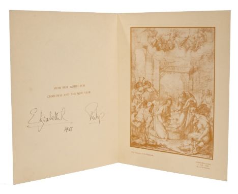 HM Queen Elizabeth II and HRH The Duke of Edinburgh - signed 1963 Christmas card with twin gilt embossed Royal ciphers to cov