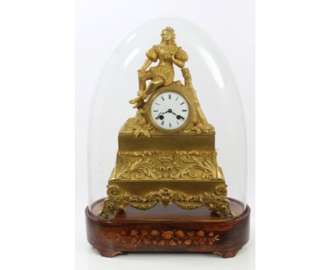 19th century French mantel clock with eight day movement, silk suspension and outside countwheel striking on a bell, back pla