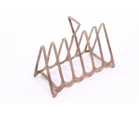 1930s silver six-division toast rack with triangular frame and handle in the Art Deco style (Sheffield 1930), William Hutton 