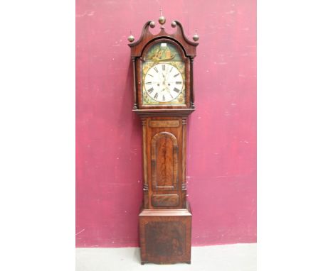 Mid-19th century eight day longcase clock with painted arched dial, signed - J. Hutton Dundee, painted with Mary Queen of Sco