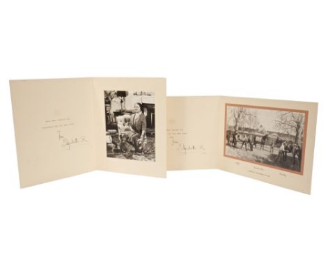 HM Queen Elizabeth The Queen Mother - two signed Christmas cards 1962 and 1963 - both with gilt embossed crown to cover and o