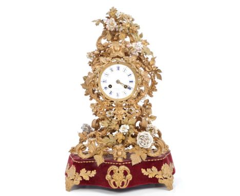 19th century French mantel clock with eight day movement and silk suspension, striking on a bell, signed - Farret à Paris, wh