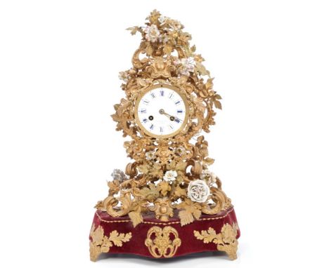 19th century French mantel clock with eight day movement and silk suspension, striking on a bell, signed - Farret à Paris, wh