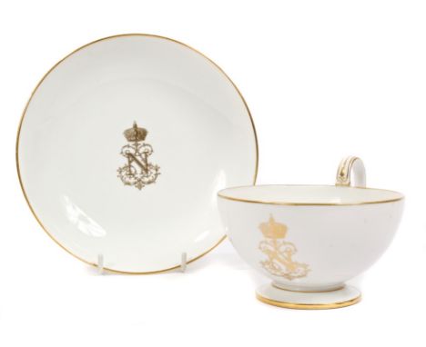 HIH Emperor Napoleon III of France - fine Sèvres porcelain breakfast cup and saucer with gilt crowned N cipher and gilt line 