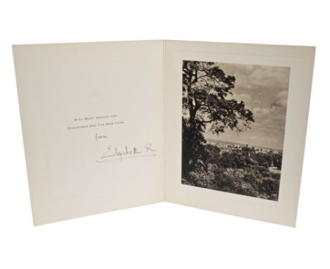 HM Queen Elizabeth (later The Queen Mother) - signed 1951 Christmas card with gilt embossed crown to cover, black and white p