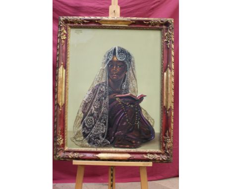 Kristian Krekovic (1901 - 1985), oil on canvas - portrait of a young woman wearing a veil, reading with rosary, signed and da