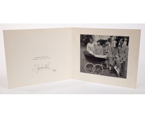 HM Queen Elizabeth II - signed 1965 Christmas card with twin gilt embossed Royal ciphers to cover and black and white photogr