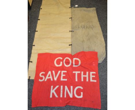 A WW2 God Save The King flag, c.1939-1945; Postal History - a GPO hessian post sack, printed with monogram surmounted by crow