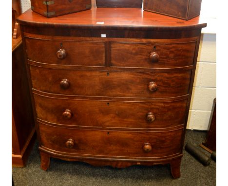 A Victorian mahogany bow fronted chest of two short three long drawers (1)