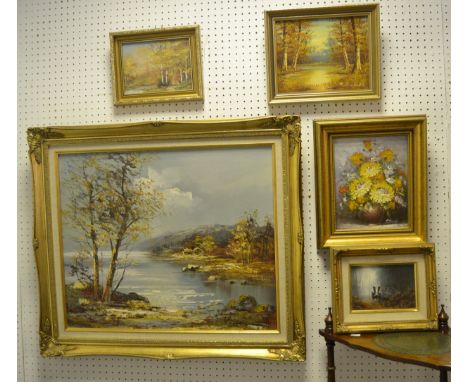 Gailey (20th century)Winter by the Lakesigned, oil on canvas, 49.5cm x 60cm, ornate gilt frame M. Parker (20th century)Badger