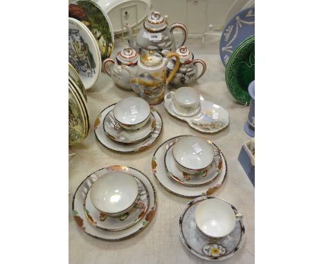 Oriental Teawares - a Japanese eggshell part tea service; a Japanese Samurai porcelain coffee pot. wicker handle; a Noritake 