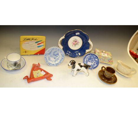 A Shelley Isle of Man pin dish; a Carlton China model of a Spaniel; a Coalport dish; etc