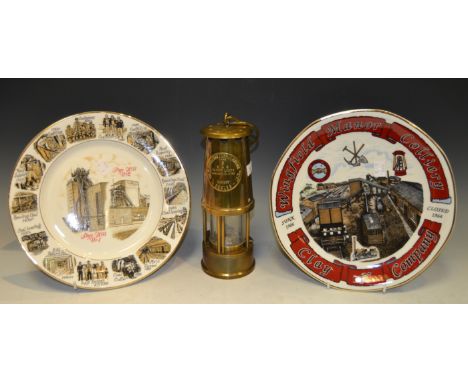 An Eccles Miners lamp; a Collectors plate Pye Hill colliery, another (3)