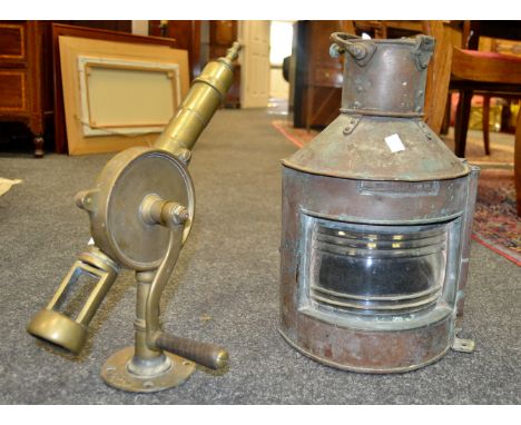 A Starboard copper Ships lantern; an Eclipse brass bar cork pull (2)