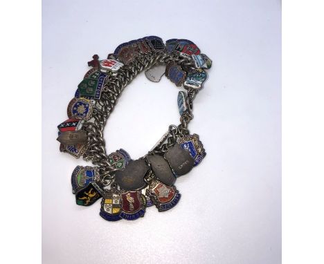 Silver and Enamel Charm Bracelet, Gross weight 91.1 Grams