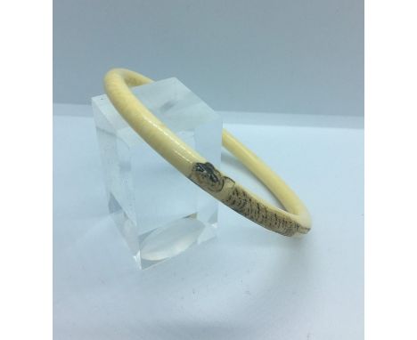Ivory Bangle, Decorated with Etched Figures of Tigers, 8.5cm Diameter&nbsp;
