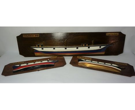 Half Hull Model Ship of Solomon 1903, "Lost in Storm" 19cm high, 112cm wide, Also with two other Half Hull Models of Dublin C