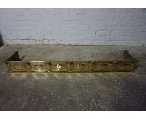 Arts &amp; Crafts Brass Fire Fender, Decorated with Stylised Roundels and Brackets, 14cm high, 143cm wide, 30cm deep