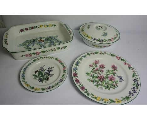 Royal Worcester Botanical Gardens Style Part Pottery Dinner Set, To include a Casserole Dish, Dinner Plates, Tureen, Side Pla