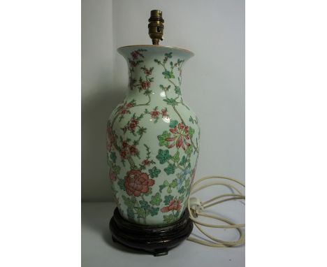 Chinese Famille Rose Vase / Lamp, circa 19th century, 34cm High, Raised on a Hardwood Stand