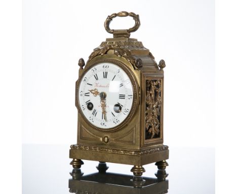 LATE 19TH CENTURY FRENCH GILT MANTEL CLOCK
maker S Marti et Cie, the enamel dial with Roman numeral chapter ring with subsidi