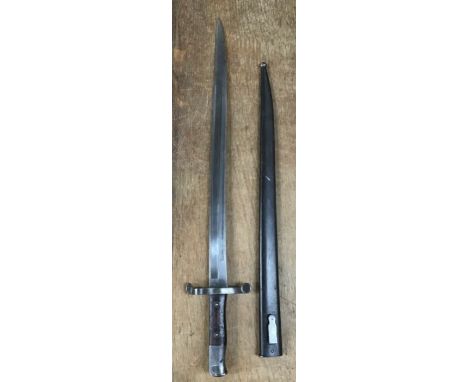 Portuguese 1886 pattern bayonet, back of blade dated and etched 1886, cross guard numbed ‘I 756’, with scabbard marked to bel