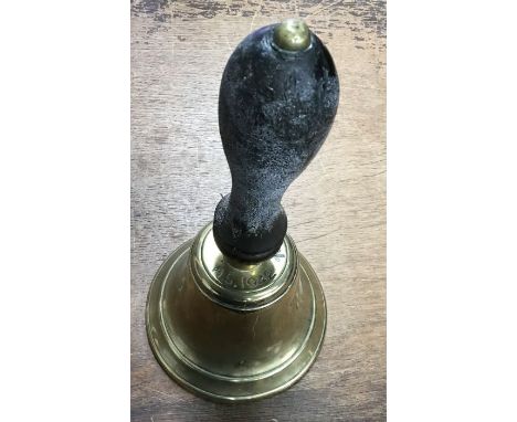 WW2 British Air Raid Bell stamped and dated 1942 with broad arrow mark. Original claper and handle. Approximately 27cm tall.