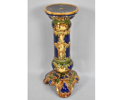 A Late 19th/Early 20th Century Majolica Glazed Jardiniere Stand, Tripod Base, 69cms High 