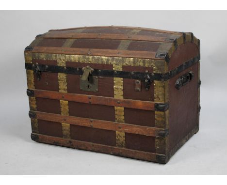 A Wooden Banded Dome Trunk with Twin Drop Carry Handles