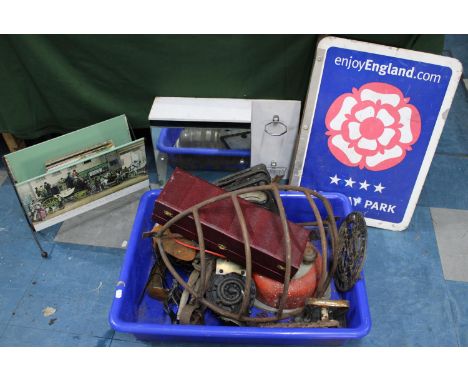 A Collection of Various Vintage and Later Sundries to Comprise Enamelled Holiday Sign, Hayrack, Cast Metal and Pierced Howden