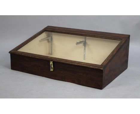 A Vintage Shop Counter Top Display Case with Sloping Hinged Lids, Missing Glass Shelf, 84cm wide 