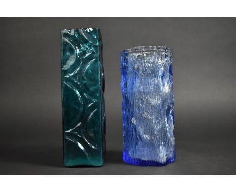 Two Mid/Late 20th Century Glass Sleeve Vases, Blue Trunk Effect Vase 23cm high and Swirled Rectangular Vase 23.5cm high 