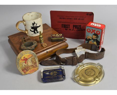 A Collection of Various Curios to comprise Oxo Cube Tin, Felix The Cat Tankard (AF) Girl Guide Belt, Novelty Lighter in the F