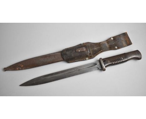 A WWII German Bayonet by E Pack, with Scabbard and Leather Frog, 40cms Long 