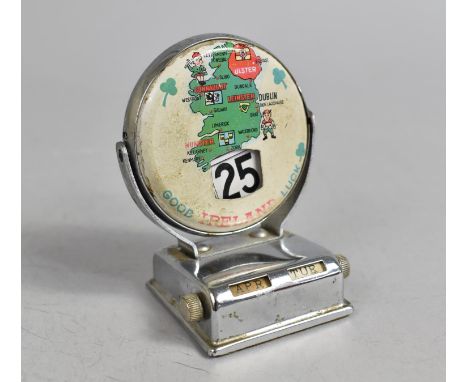 A Vintage Chrome Novelty Desk Top Calendar, Ireland, Good Luck 