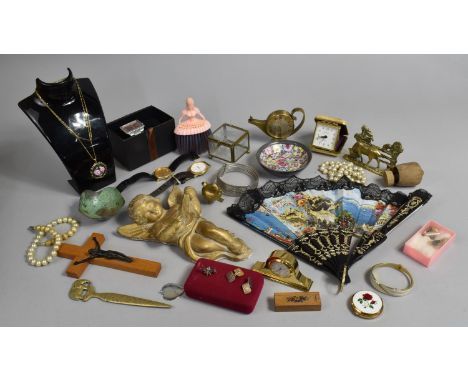 A Collection of Various Sundries to comprise Watches, Cherubs, Bedside Clock in the Form of an Aladdin's Lamp Etc 