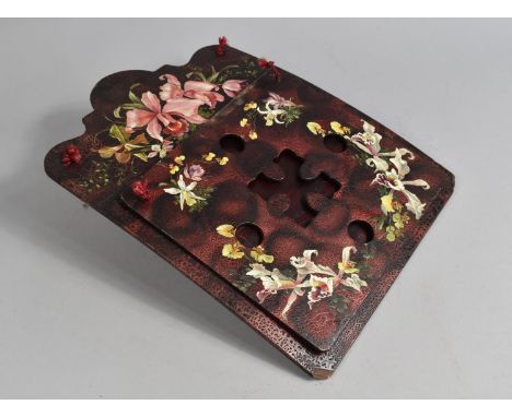 A Late Victorian Papier Mache Wall Hanging Sheet Music or Newspaper Rack, Having Hand Painted Floral Decoration of Stylised F