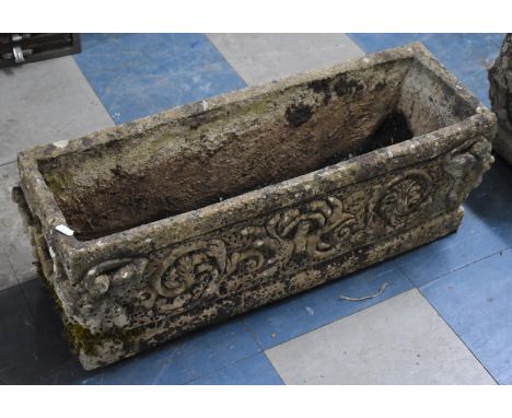 A Rectangular reconstituted Stone Planter, "Gothic Trough" Decorated with Scrolled Design, 74cms Wide 