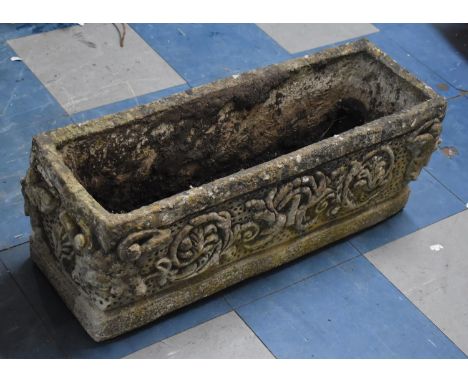 A Rectangular reconstituted Stone Planter, "Gothic Trough" Decorated with Scrolled Design, 74cms Wide 