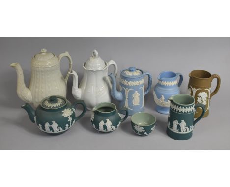 A Collection of Various 19th Century and Later Jasperware to comprise Teapots, Jug, Dudson Examples and Early 19th Century Du