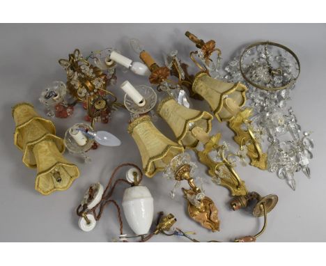 A Collection of Various Light Fittings and Glass Chandeliers Etc (Condition issue) 