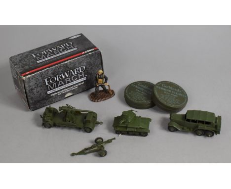 A Small Collection of Diecast Army Vehicles Together with a Boxed Corgi Forward March Handpainted Fireman 1941, Limited Editi