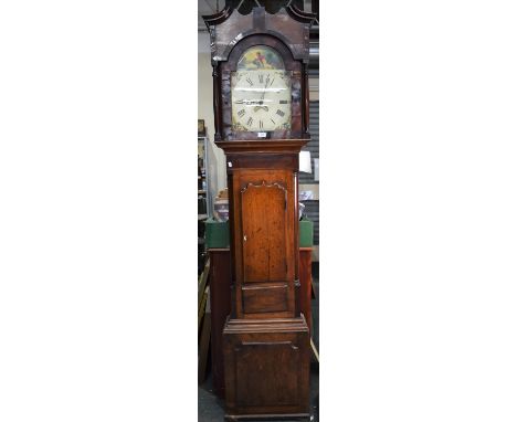 A 19th Century Mahogany Framed Long Cased Clock with Painted Enamel Dial Having Roman Numeral and Rotating Indicator, the Fac